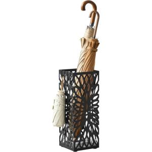 imageSONGMICS Umbrella Stand Umbrella Holder for Entryway Steel Square Umbrella Rack Organizer Freestanding for Canes Walking Sticks with a Detachable Drip Tray 4 Hooks Black ULUC48B61D x 61W x 161H