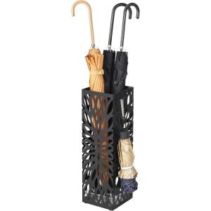 imageSONGMICS Umbrella Stand Umbrella Holder for Entryway Steel Square Umbrella Rack Organizer Freestanding for Canes Walking Sticks with a Detachable Drip Tray 4 Hooks Black ULUC48B61D x 61W x 193H