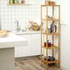imageSONGMICS 5Tier Bamboo Bathroom Shelf Narrow Shelving Unit Multifunctional Storage Rack Corner Rack for Kitchen Living Room Bedroom Entryway Bathroom Brown UBCB55ZNatural