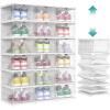 imageSONGMICS Foldable Shoe Boxes Pack of 18 Stackable Shoe Storage Organizer Set of 3 Integraed Shoe Cabinets Portable Fit up to US size 13 60s Assembly Transparent and Cloud White ULSP207W01Transparent  Cloud White