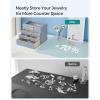 imageSONGMICS Jewelry Box Organizer with Glass Lid 3Layer Jewelry Storage with 2 Drawers Modern Style Gift for Mom 8 x 91 x 53 Inches Cloud White and Gold Color UJBC239WTSmoky Blue  Gold