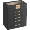 imageSONGMICS Jewelry Box Organizer with Glass Lid 3Layer Jewelry Storage with 2 Drawers Modern Style Gift for Mom 8 x 91 x 53 Inches Cloud White and Gold Color UJBC239WTGraphite Black  Gold