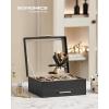 imageSONGMICS Jewelry Box Organizer with Glass Lid 3Layer Jewelry Storage with 2 Drawers Modern Style Gift for Mom 8 x 91 x 53 Inches Cloud White and Gold Color UJBC239WTGraphite Black  Gold