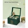 imageSONGMICS Jewelry Box Organizer with Glass Lid 3Layer Jewelry Storage with 2 Drawers Modern Style Gift for Mom 8 x 91 x 53 Inches Cloud White and Gold Color UJBC239WTForest Green  Gold