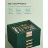 imageSONGMICS Jewelry Box Organizer with Glass Lid 3Layer Jewelry Storage with 2 Drawers Modern Style Gift for Mom 8 x 91 x 53 Inches Cloud White and Gold Color UJBC239WTForest Green  Gold