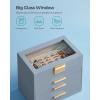 imageSONGMICS Jewelry Box Organizer with Glass Lid 3Layer Jewelry Storage with 2 Drawers Modern Style Gift for Mom 8 x 91 x 53 Inches Cloud White and Gold Color UJBC239WTSmoky Blue  Gold