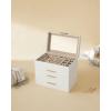 imageSONGMICS Jewelry Box Organizer with Glass Lid 3Layer Jewelry Storage with 2 Drawers Modern Style Gift for Mom 8 x 91 x 53 Inches Cloud White and Gold Color UJBC239WTCloud White  Gold