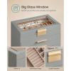imageSONGMICS Jewelry Box Organizer with Glass Lid 3Layer Jewelry Storage with 2 Drawers Modern Style Gift for Mom 8 x 91 x 53 Inches Cloud White and Gold Color UJBC239WTDove Gray  Gold