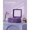 imageSONGMICS Jewelry Box Organizer with Glass Lid 3Layer Jewelry Storage with 2 Drawers Modern Style Gift for Mom 8 x 91 x 53 Inches Cloud White and Gold Color UJBC239WTPurple  Gold