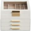 imageSONGMICS Jewelry Box Organizer with Glass Lid 3Layer Jewelry Storage with 2 Drawers Modern Style Gift for Mom 8 x 91 x 53 Inches Cloud White and Gold Color UJBC239WTCloud White  Gold