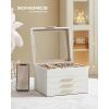 imageSONGMICS Jewelry Box Organizer with Glass Lid 3Layer Jewelry Storage with 2 Drawers Modern Style Gift for Mom 8 x 91 x 53 Inches Cloud White and Gold Color UJBC239WTCloud White  Gold