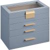 imageSONGMICS Jewelry Box Organizer with Glass Lid 3Layer Jewelry Storage with 2 Drawers Modern Style Gift for Mom 8 x 91 x 53 Inches Cloud White and Gold Color UJBC239WTSmoky Blue  Gold