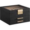 imageSONGMICS Jewelry Box Organizer with Glass Lid 3Layer Jewelry Storage with 2 Drawers Modern Style Gift for Mom 8 x 91 x 53 Inches Cloud White and Gold Color UJBC239WTGraphite Black  Gold