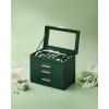 imageSONGMICS Jewelry Box Organizer with Glass Lid 3Layer Jewelry Storage with 2 Drawers Modern Style Gift for Mom 8 x 91 x 53 Inches Cloud White and Gold Color UJBC239WTForest Green  Gold
