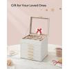 imageSONGMICS Jewelry Box Organizer with Glass Lid 3Layer Jewelry Storage with 2 Drawers Modern Style Gift for Mom 8 x 91 x 53 Inches Cloud White and Gold Color UJBC239WTCloud White  Gold