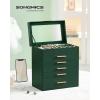 imageSONGMICS Jewelry Box Organizer with Glass Lid 3Layer Jewelry Storage with 2 Drawers Modern Style Gift for Mom 8 x 91 x 53 Inches Cloud White and Gold Color UJBC239WTForest Green  Gold