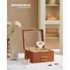 imageSONGMICS Jewelry Box Organizer with Glass Lid 3Layer Jewelry Storage with 2 Drawers Modern Style Gift for Mom 8 x 91 x 53 Inches Cloud White and Gold Color UJBC239WTCaramel Brown  Gold