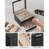 imageSONGMICS Jewelry Box Organizer with Glass Lid 3Layer Jewelry Storage with 2 Drawers Modern Style Gift for Mom 8 x 91 x 53 Inches Cloud White and Gold Color UJBC239WTGraphite Black  Silver