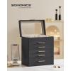imageSONGMICS Jewelry Box Organizer with Glass Lid 3Layer Jewelry Storage with 2 Drawers Modern Style Gift for Mom 8 x 91 x 53 Inches Cloud White and Gold Color UJBC239WTGraphite Black  Gold