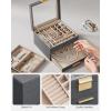 imageSONGMICS Jewelry Box Organizer with Glass Lid 3Layer Jewelry Storage with 2 Drawers Modern Style Gift for Mom 8 x 91 x 53 Inches Cloud White and Gold Color UJBC239WTInterstellar Gray  Gold