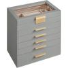 imageSONGMICS Jewelry Box Organizer with Glass Lid 3Layer Jewelry Storage with 2 Drawers Modern Style Gift for Mom 8 x 91 x 53 Inches Cloud White and Gold Color UJBC239WTDove Gray  Gold