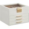 imageSONGMICS Jewelry Box Organizer with Glass Lid 3Layer Jewelry Storage with 2 Drawers Modern Style Gift for Mom 8 x 91 x 53 Inches Cloud White and Gold Color UJBC239WTCloud White  Gold