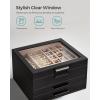 imageSONGMICS Jewelry Box Organizer with Glass Lid 3Layer Jewelry Storage with 2 Drawers Modern Style Gift for Mom 8 x 91 x 53 Inches Cloud White and Gold Color UJBC239WTGraphite Black  Silver
