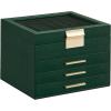 imageSONGMICS Jewelry Box Organizer with Glass Lid 3Layer Jewelry Storage with 2 Drawers Modern Style Gift for Mom 8 x 91 x 53 Inches Cloud White and Gold Color UJBC239WTForest Green  Gold
