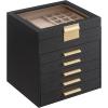 imageSONGMICS Jewelry Box Organizer with Glass Lid 3Layer Jewelry Storage with 2 Drawers Modern Style Gift for Mom 8 x 91 x 53 Inches Cloud White and Gold Color UJBC239WTGraphite Black  Gold