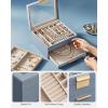 imageSONGMICS Jewelry Box Organizer with Glass Lid 3Layer Jewelry Storage with 2 Drawers Modern Style Gift for Mom 8 x 91 x 53 Inches Cloud White and Gold Color UJBC239WTSmoky Blue  Gold