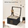 imageSONGMICS Jewelry Box Organizer with Glass Lid 3Layer Jewelry Storage with 2 Drawers Modern Style Gift for Mom 8 x 91 x 53 Inches Cloud White and Gold Color UJBC239WTGraphite Black  Gold