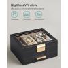 imageSONGMICS Jewelry Box Organizer with Glass Lid 3Layer Jewelry Storage with 2 Drawers Modern Style Gift for Mom 8 x 91 x 53 Inches Cloud White and Gold Color UJBC239WTGraphite Black  Gold