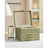 imageSONGMICS Jewelry Box Organizer with Glass Lid 3Layer Jewelry Storage with 2 Drawers Modern Style Gift for Mom 8 x 91 x 53 Inches Cloud White and Gold Color UJBC239WTLaurel Green  Gold
