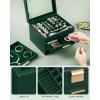 imageSONGMICS Jewelry Box Organizer with Glass Lid 3Layer Jewelry Storage with 2 Drawers Modern Style Gift for Mom 8 x 91 x 53 Inches Cloud White and Gold Color UJBC239WTForest Green  Gold