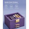 imageSONGMICS Jewelry Box Organizer with Glass Lid 3Layer Jewelry Storage with 2 Drawers Modern Style Gift for Mom 8 x 91 x 53 Inches Cloud White and Gold Color UJBC239WTPurple  Gold