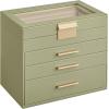 imageSONGMICS Jewelry Box Organizer with Glass Lid 3Layer Jewelry Storage with 2 Drawers Modern Style Gift for Mom 8 x 91 x 53 Inches Cloud White and Gold Color UJBC239WTLaurel Green  Gold