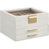 imageSONGMICS Jewelry Box Organizer with Glass Lid 3Layer Jewelry Storage with 2 Drawers Modern Style Gift for Mom 8 x 91 x 53 Inches Cloud White and Gold Color UJBC239WTCloud White  Gold