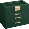 imageSONGMICS Jewelry Box Organizer with Glass Lid 3Layer Jewelry Storage with 2 Drawers Modern Style Gift for Mom 8 x 91 x 53 Inches Cloud White and Gold Color UJBC239WTForest Green  Gold