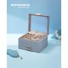 imageSONGMICS Jewelry Box Organizer with Glass Lid 3Layer Jewelry Storage with 2 Drawers Modern Style Gift for Mom 8 x 91 x 53 Inches Cloud White and Gold Color UJBC239WTSmoky Blue  Gold