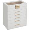 imageSONGMICS Jewelry Box Organizer with Glass Lid 3Layer Jewelry Storage with 2 Drawers Modern Style Gift for Mom 8 x 91 x 53 Inches Cloud White and Gold Color UJBC239WTCloud White  Gold