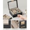 imageSONGMICS Jewelry Box Organizer with Glass Lid 3Layer Jewelry Storage with 2 Drawers Modern Style Gift for Mom 8 x 91 x 53 Inches Cloud White and Gold Color UJBC239WTGraphite Black  Gold
