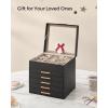 imageSONGMICS Jewelry Box Organizer with Glass Lid 3Layer Jewelry Storage with 2 Drawers Modern Style Gift for Mom 8 x 91 x 53 Inches Cloud White and Gold Color UJBC239WTGraphite Black  Gold