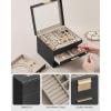 imageSONGMICS Jewelry Box Organizer with Glass Lid 3Layer Jewelry Storage with 2 Drawers Modern Style Gift for Mom 8 x 91 x 53 Inches Cloud White and Gold Color UJBC239WTGraphite Black  Gold