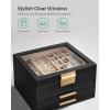 imageSONGMICS Jewelry Box Organizer with Glass Lid 3Layer Jewelry Storage with 2 Drawers Modern Style Gift for Mom 8 x 91 x 53 Inches Cloud White and Gold Color UJBC239WTGraphite Black  Gold