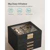 imageSONGMICS Jewelry Box Organizer with Glass Lid 3Layer Jewelry Storage with 2 Drawers Modern Style Gift for Mom 8 x 91 x 53 Inches Cloud White and Gold Color UJBC239WTGraphite Black  Gold