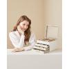 imageSONGMICS Jewelry Box Organizer with Glass Lid 3Layer Jewelry Storage with 2 Drawers Modern Style Gift for Mom 8 x 91 x 53 Inches Cloud White and Gold Color UJBC239WTCloud White  Gold