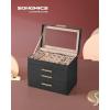 imageSONGMICS Jewelry Box Organizer with Glass Lid 3Layer Jewelry Storage with 2 Drawers Modern Style Gift for Mom 8 x 91 x 53 Inches Cloud White and Gold Color UJBC239WTGraphite Black  Gold