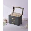 imageSONGMICS Jewelry Box Organizer with Glass Lid 3Layer Jewelry Storage with 2 Drawers Modern Style Gift for Mom 8 x 91 x 53 Inches Cloud White and Gold Color UJBC239WTInterstellar Gray  Gold