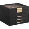 imageSONGMICS Jewelry Box Organizer with Glass Lid 3Layer Jewelry Storage with 2 Drawers Modern Style Gift for Mom 8 x 91 x 53 Inches Cloud White and Gold Color UJBC239WTGraphite Black  Gold