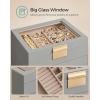 imageSONGMICS Jewelry Box Organizer with Glass Lid 3Layer Jewelry Storage with 2 Drawers Modern Style Gift for Mom 8 x 91 x 53 Inches Cloud White and Gold Color UJBC239WTDove Gray  Gold